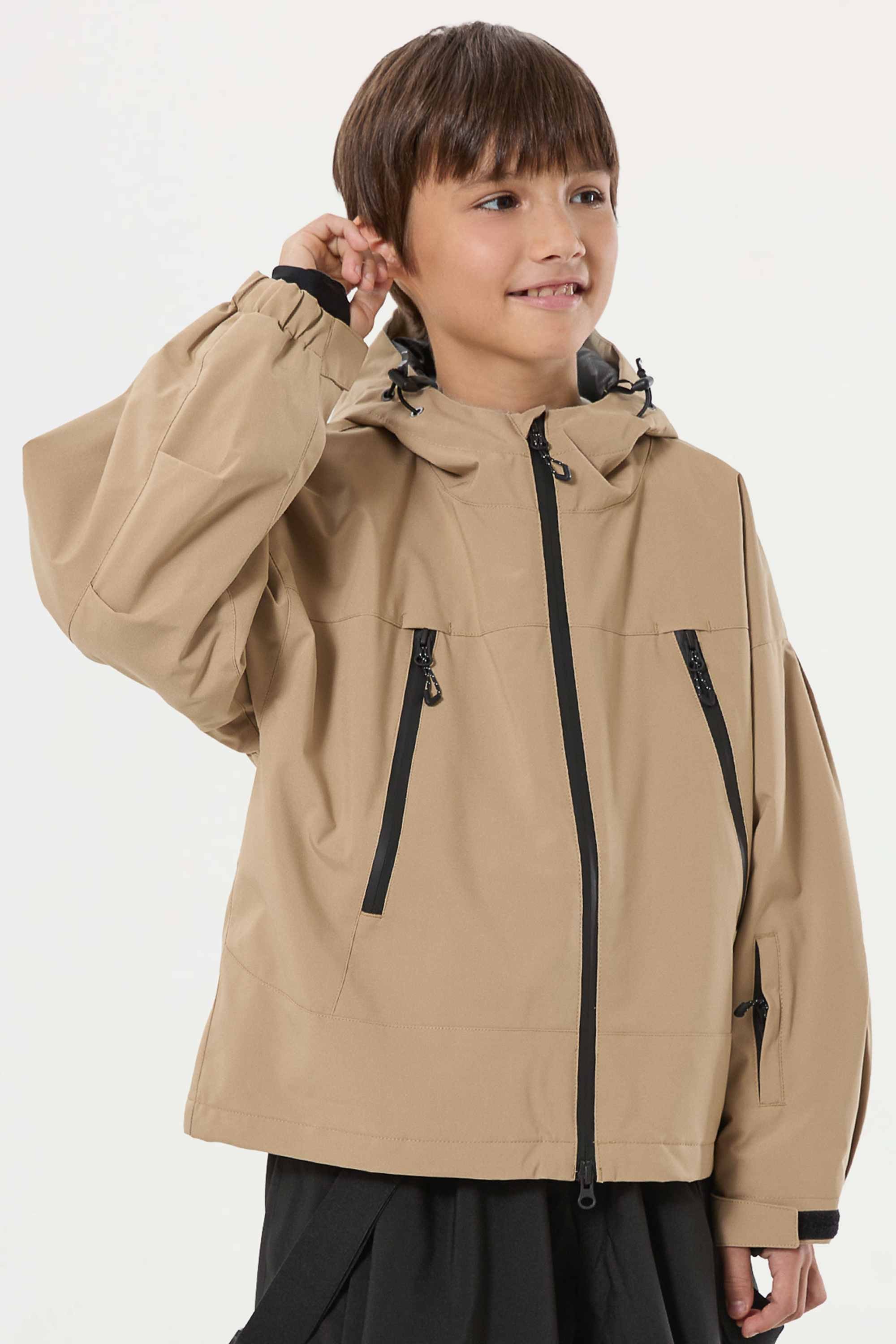 Boys Khaki Detachable-Hood Waterproof Insulated Ski Jacket Snow Jacket