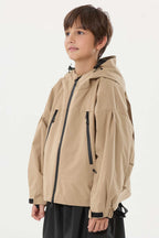Boys Khaki Detachable-Hood Waterproof Insulated Ski Jacket Snow Jacket