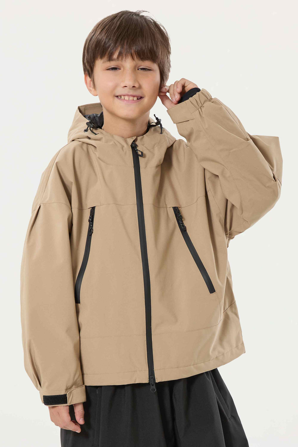 Boys Khaki Detachable-Hood Waterproof Insulated Ski Jacket Snow Jacket