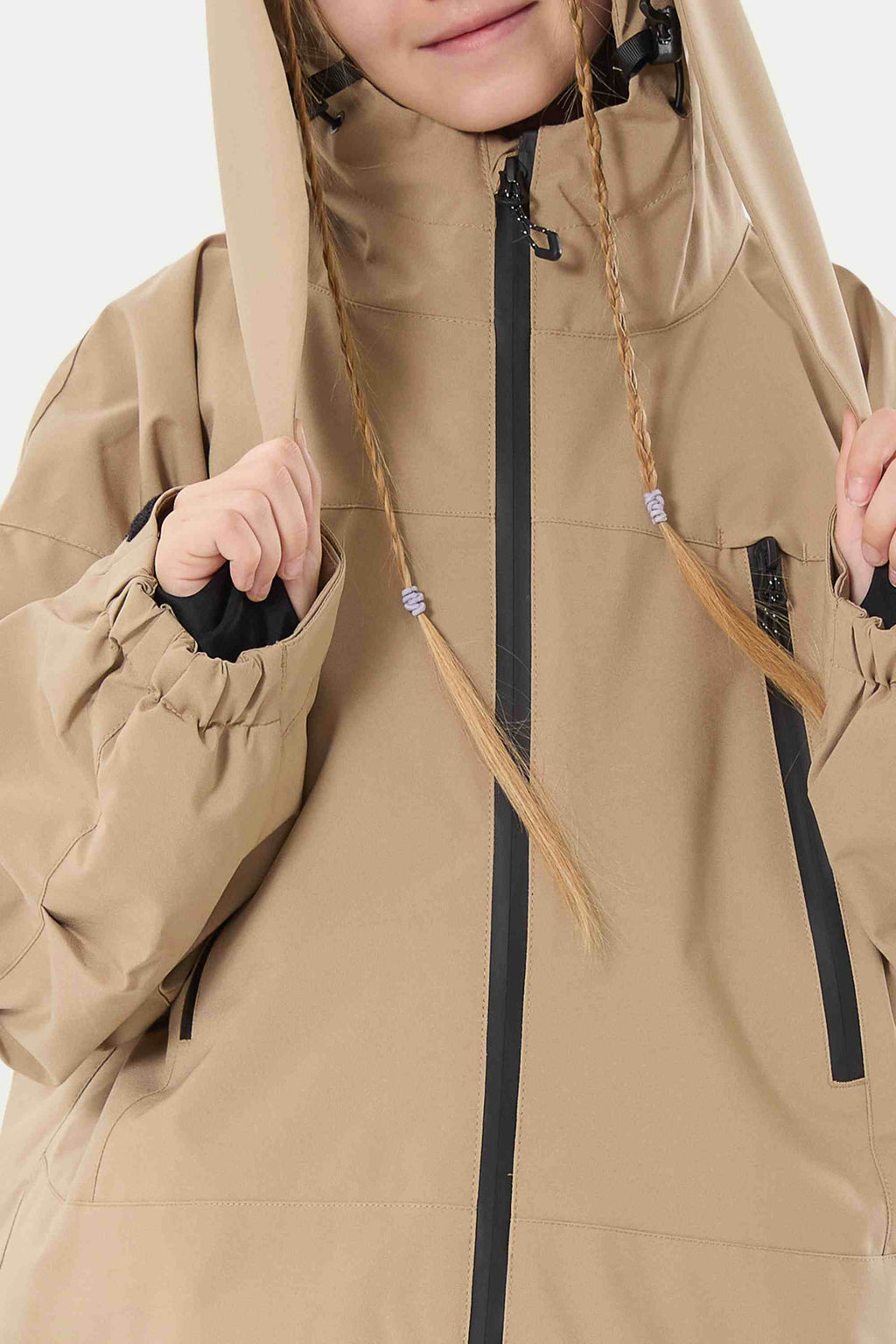 Girls Khaki Detachable-Hood Waterproof Insulated Ski Jacket Snow Jacket