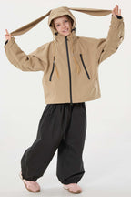 Girls Khaki Detachable-Hood Waterproof Insulated Ski Jacket Snow Jacket