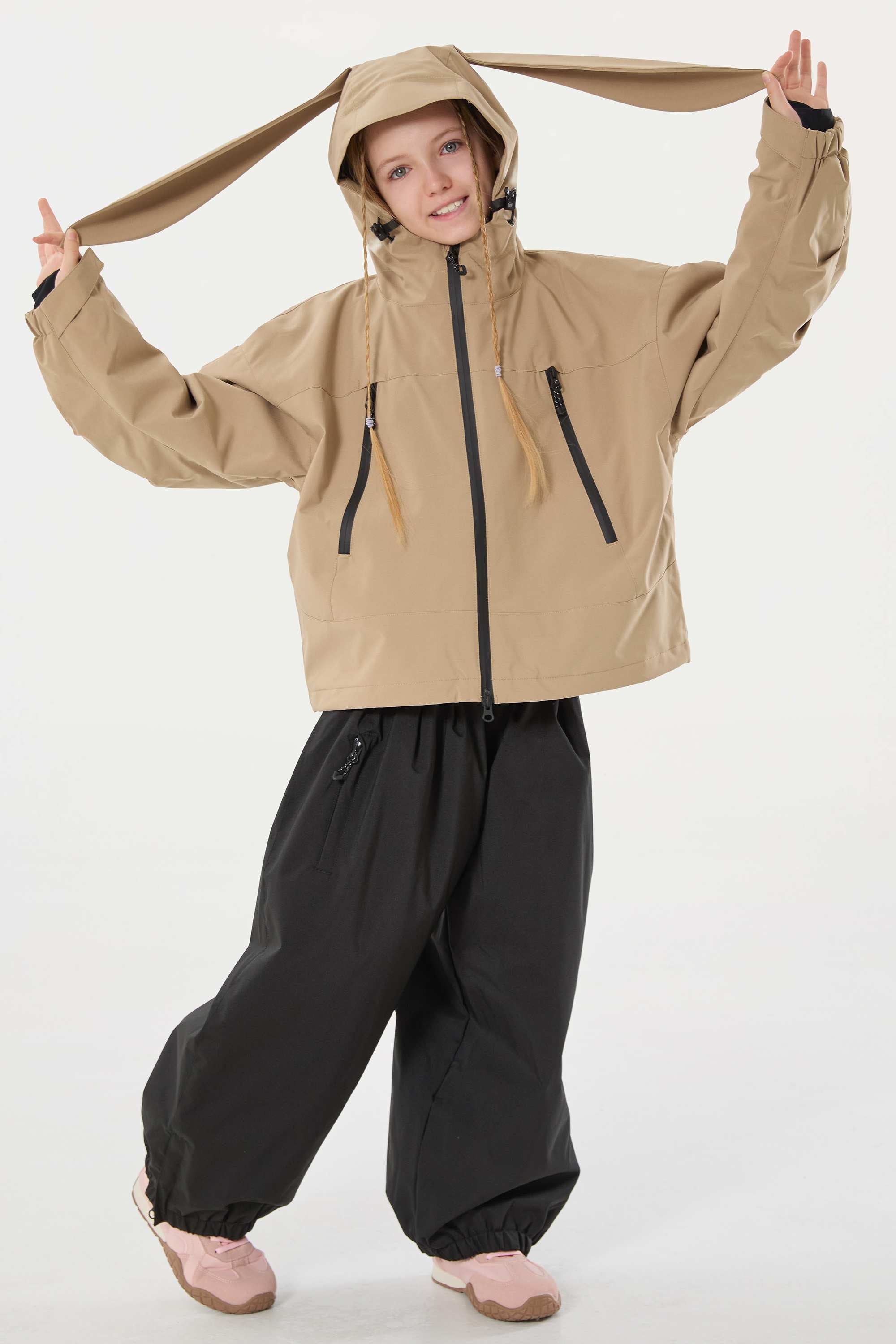 Girls Khaki Detachable-Hood Waterproof Insulated Ski Jacket Snow Jacket