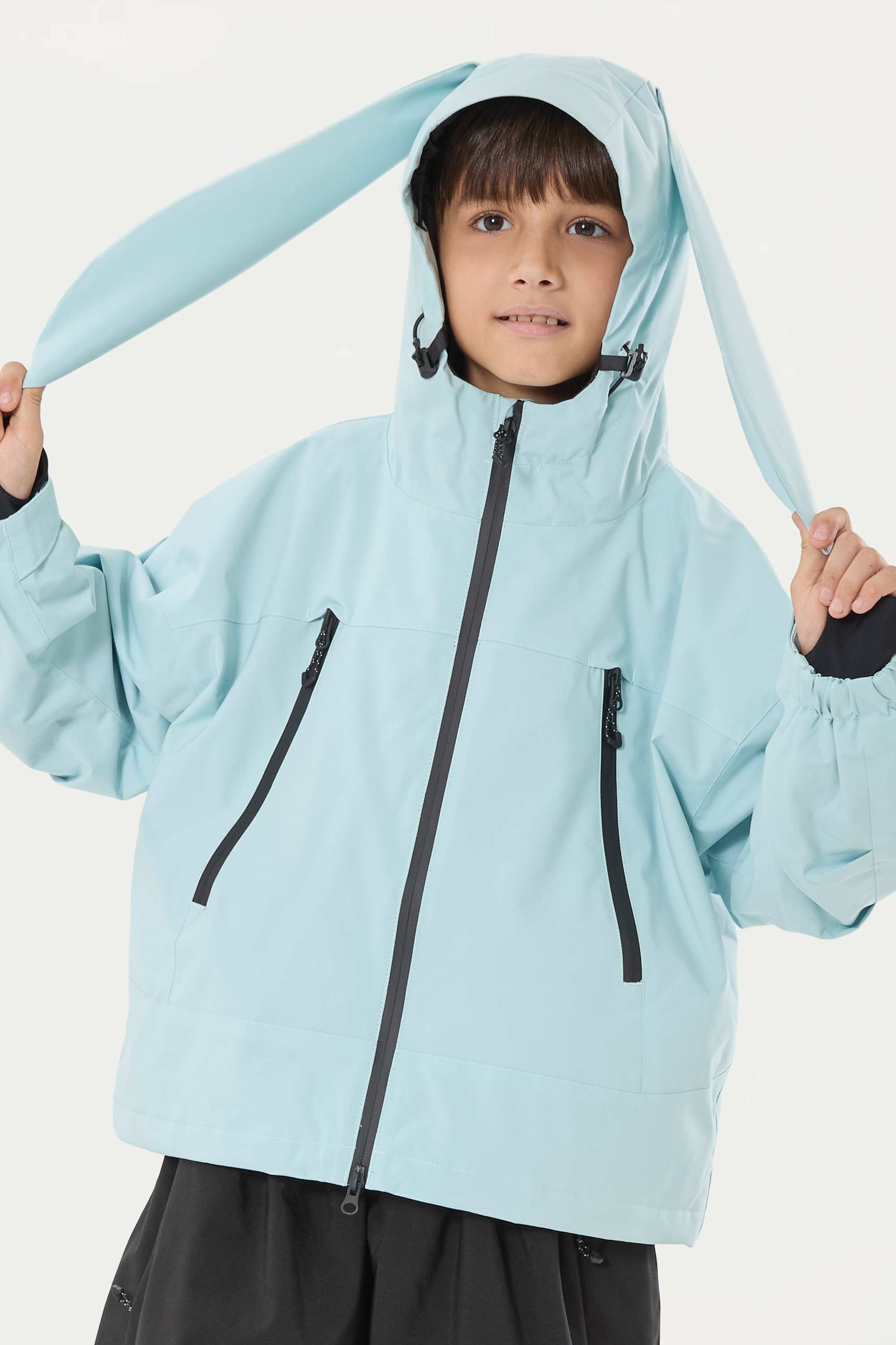 Boys Black Detachable-Hood Waterproof Insulated Ski Jacket Snow Jacket