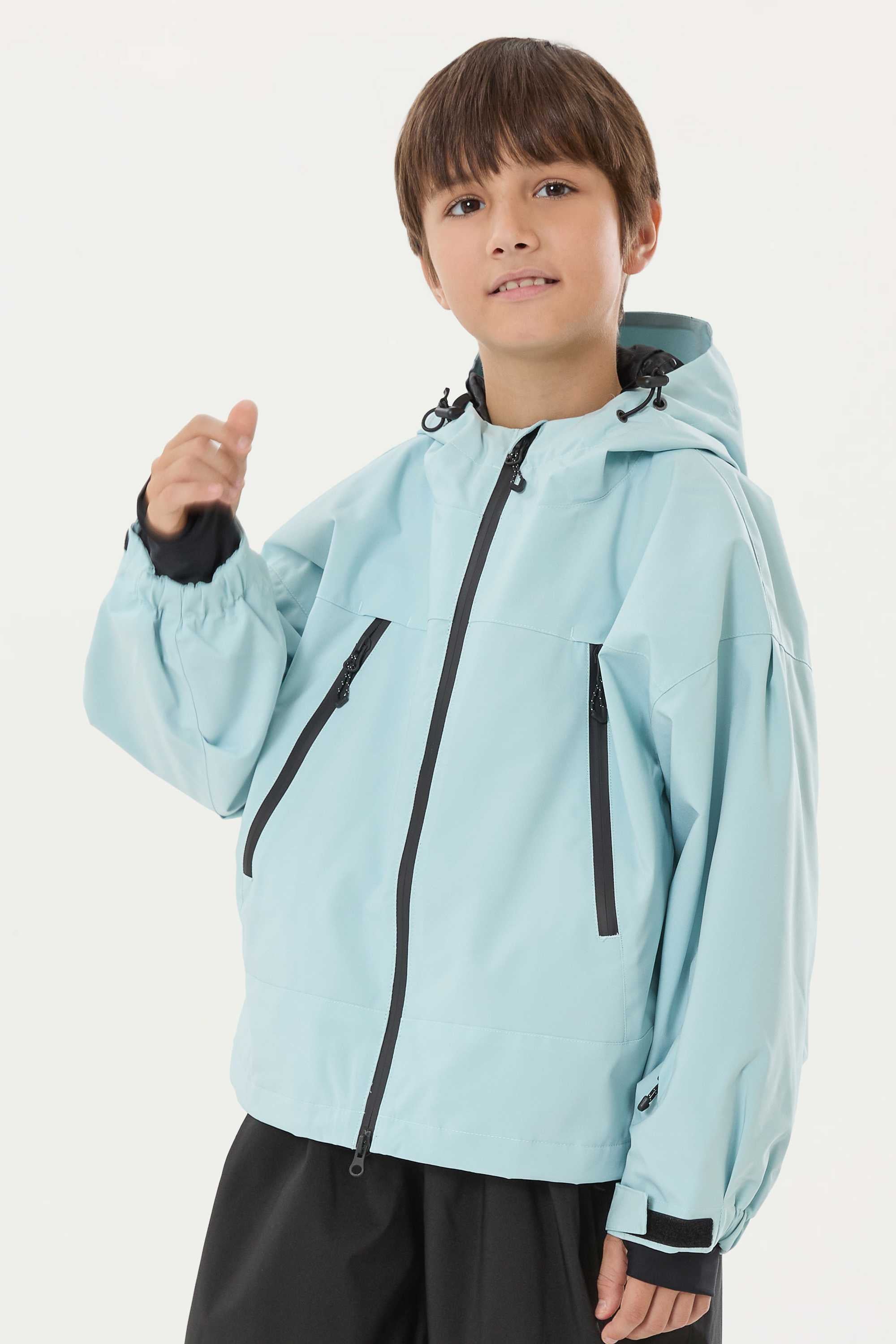 Boys Black Detachable-Hood Waterproof Insulated Ski Jacket Snow Jacket