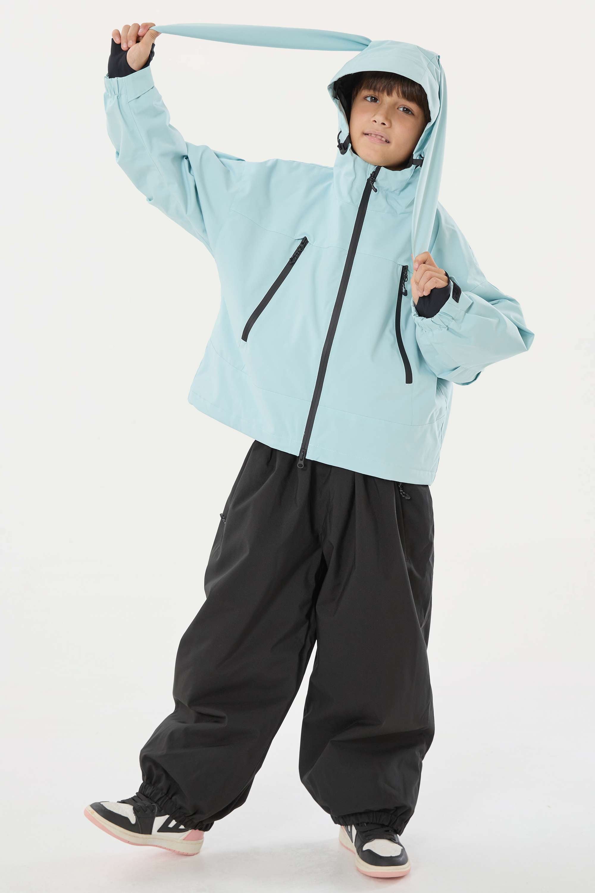 Boys Ice Blue Detachable-Hood Waterproof Insulated Ski Jacket Snow Jacket