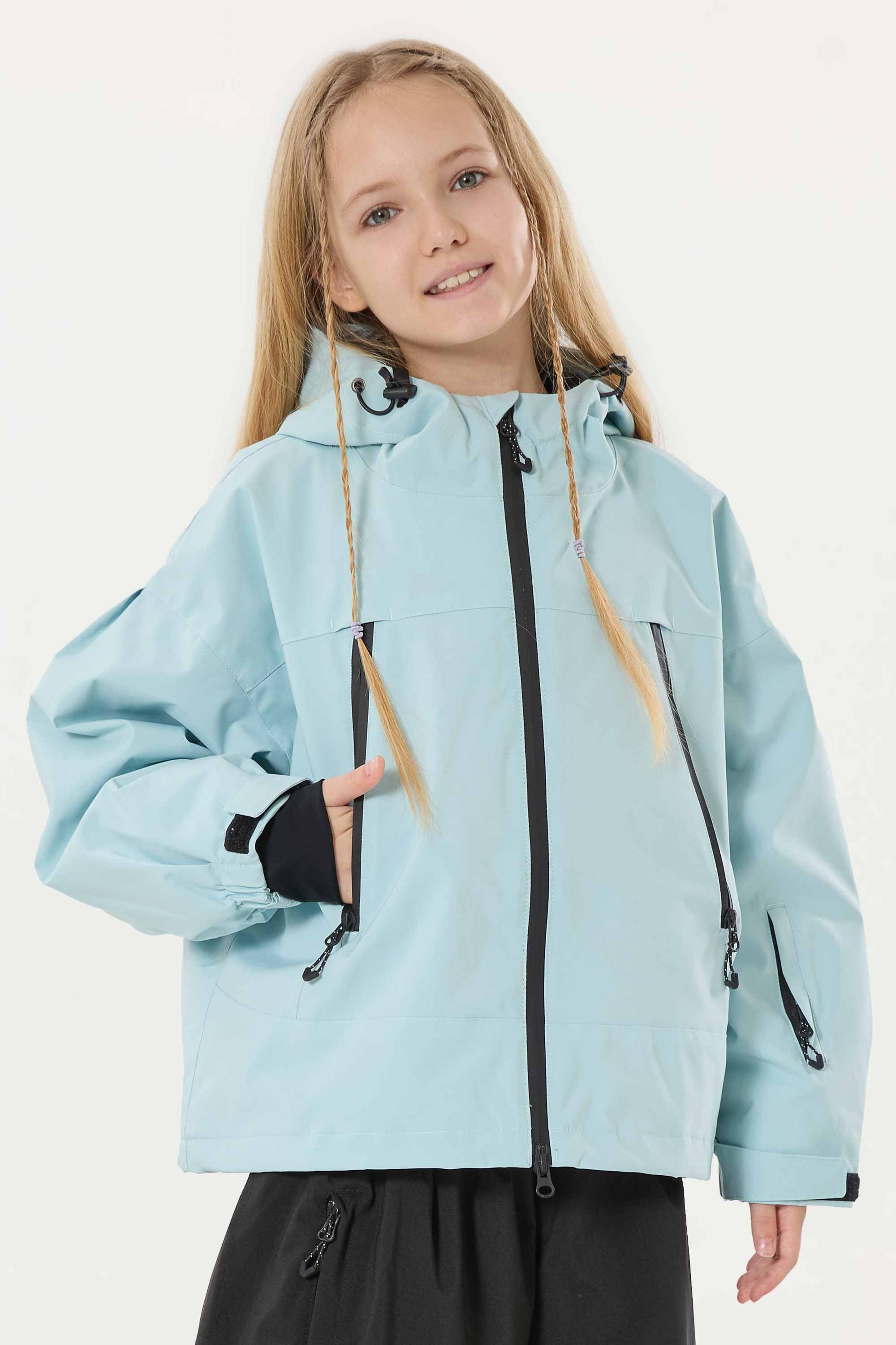 Girls Ice Blue Detachable-Hood Waterproof Insulated Ski Jacket Snow Jacket Main image