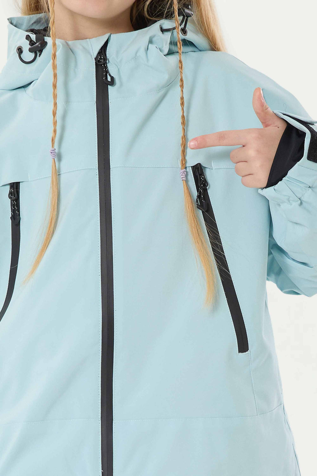 Girls Ice Blue Detachable-Hood Waterproof Insulated Ski Jacket Snow Jacket