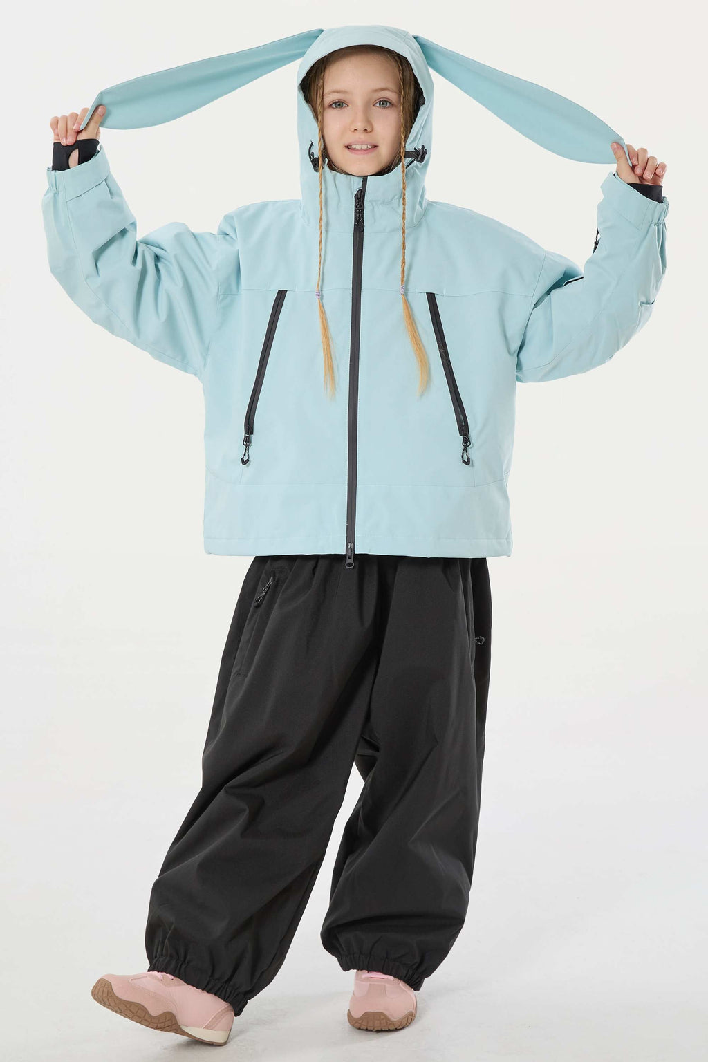 Girls Ice Blue Detachable-Hood Waterproof Insulated Ski Jacket Snow Jacket
