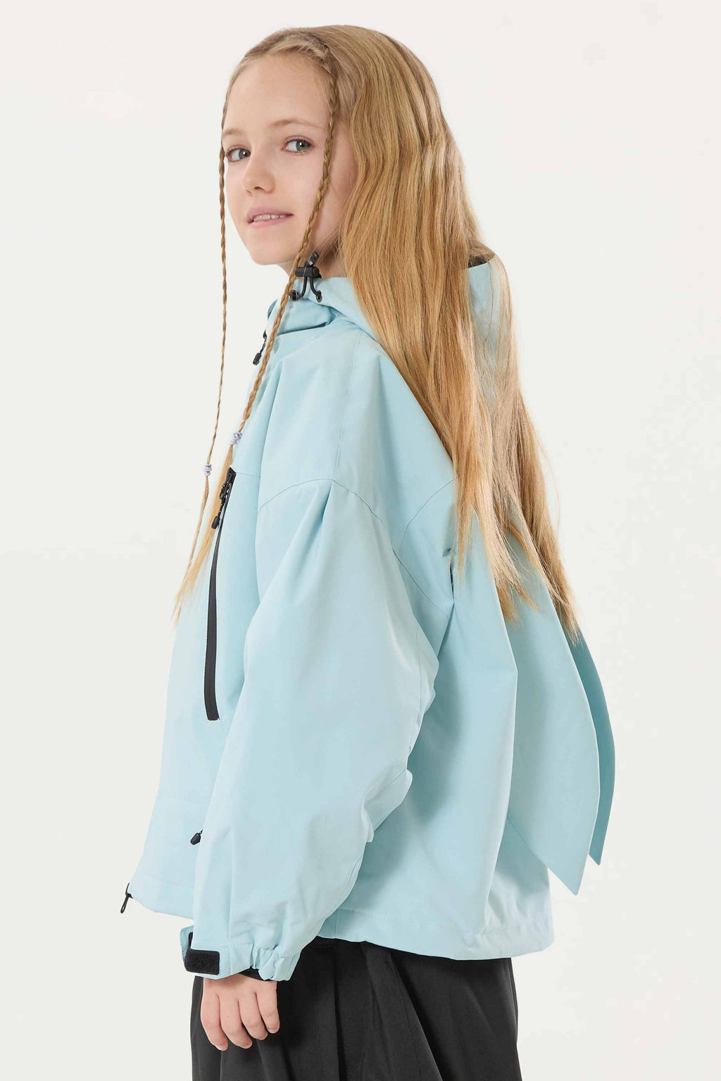 Girls Ice Blue Detachable-Hood Waterproof Insulated Ski Jacket Snow Jacket