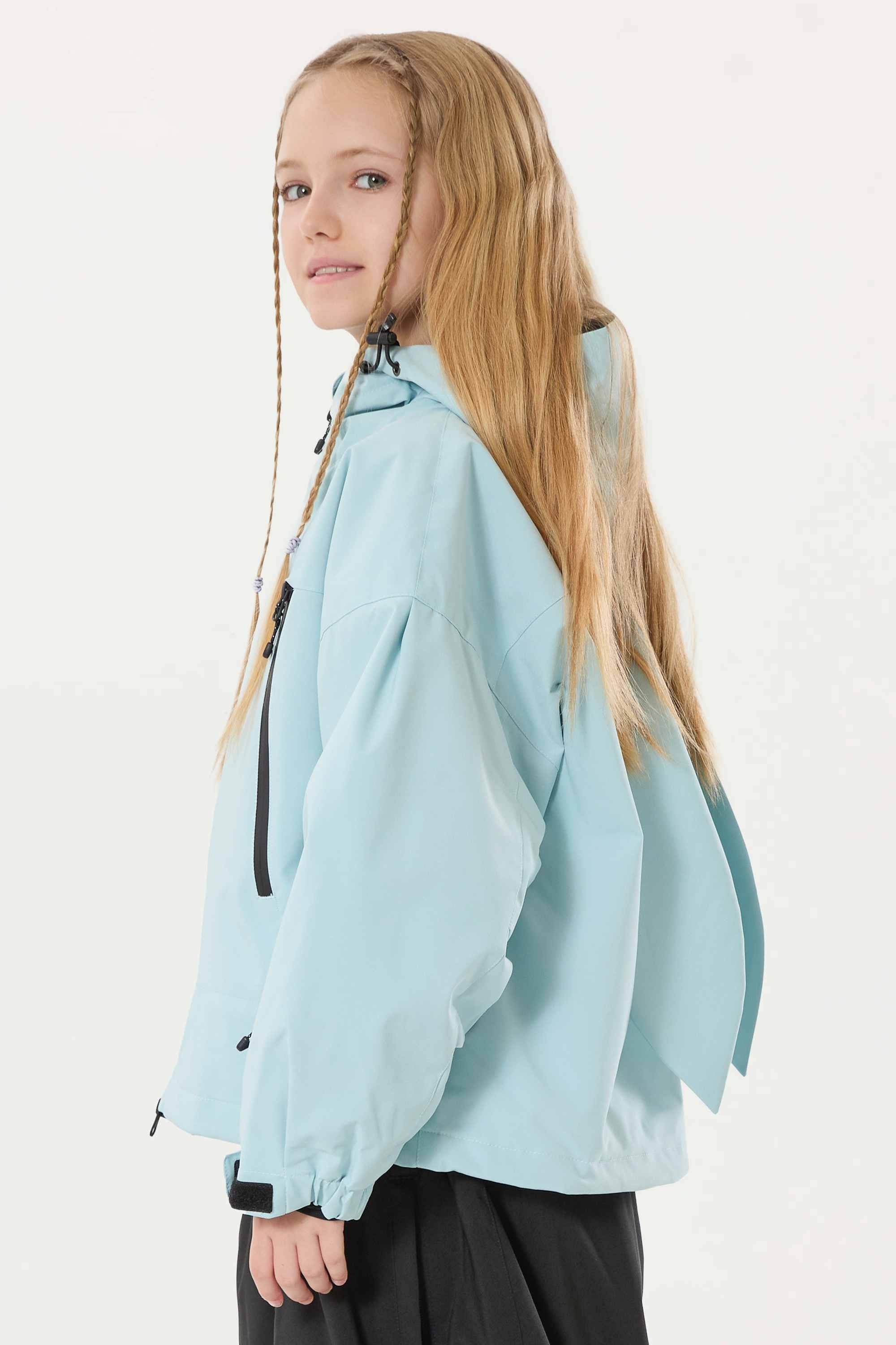 Girls Ice Blue Detachable-Hood Waterproof Insulated Ski Jacket Snow Jacket