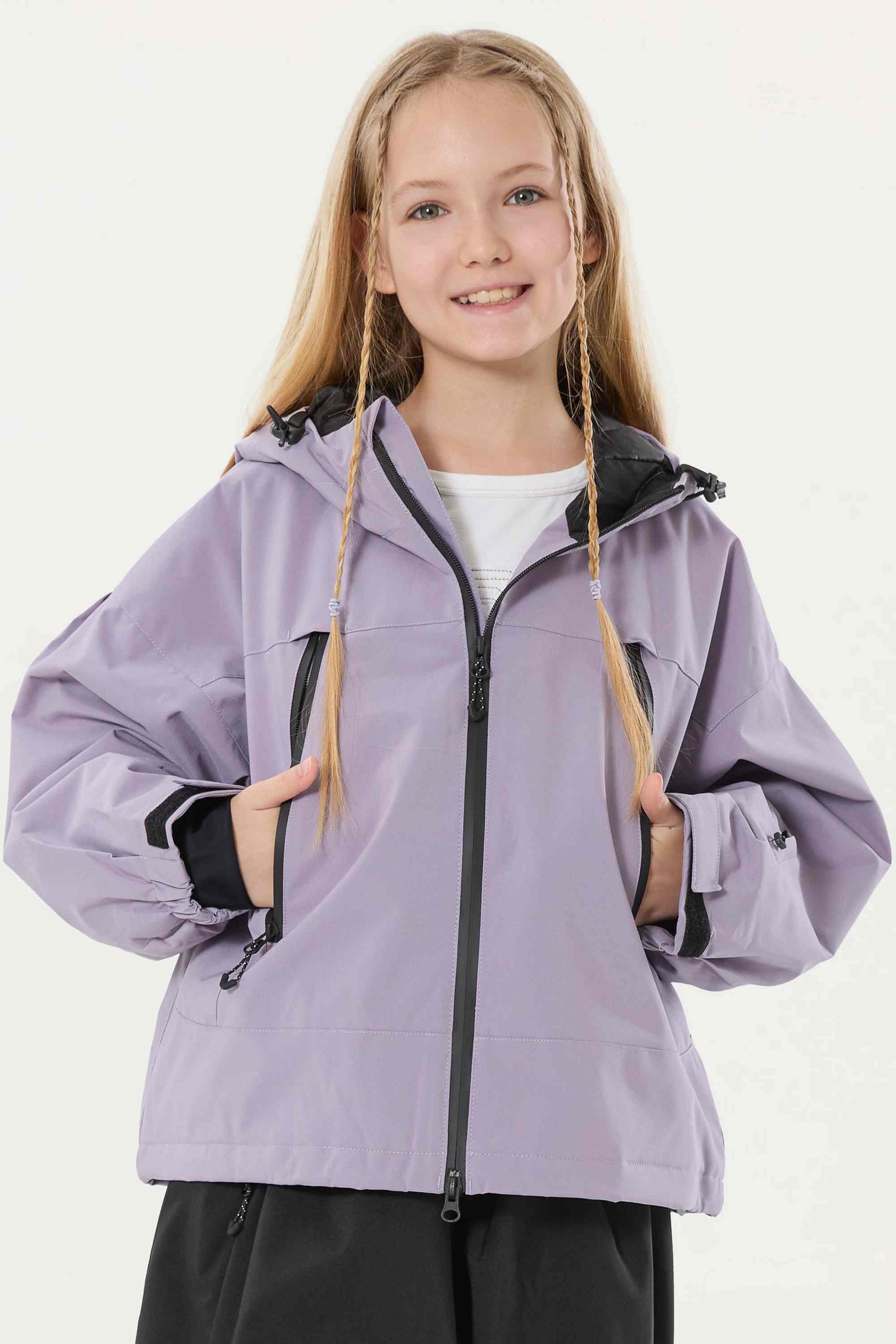 Girls Lavender Detachable-Hood Waterproof Insulated Ski Jacket Snow Jacket Main image