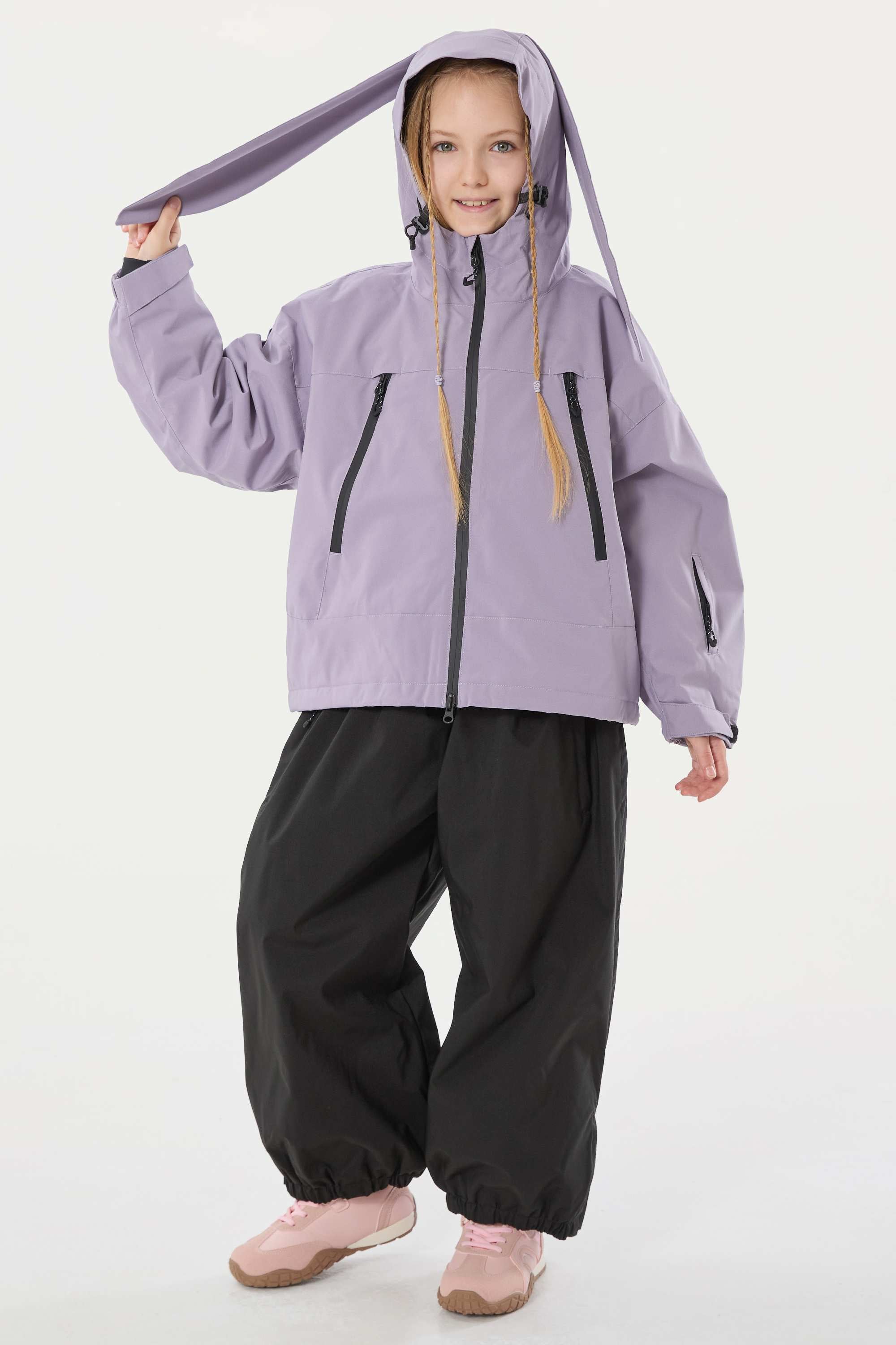 Girls Lavender Detachable-Hood Waterproof Insulated Ski Jacket Snow Jacket