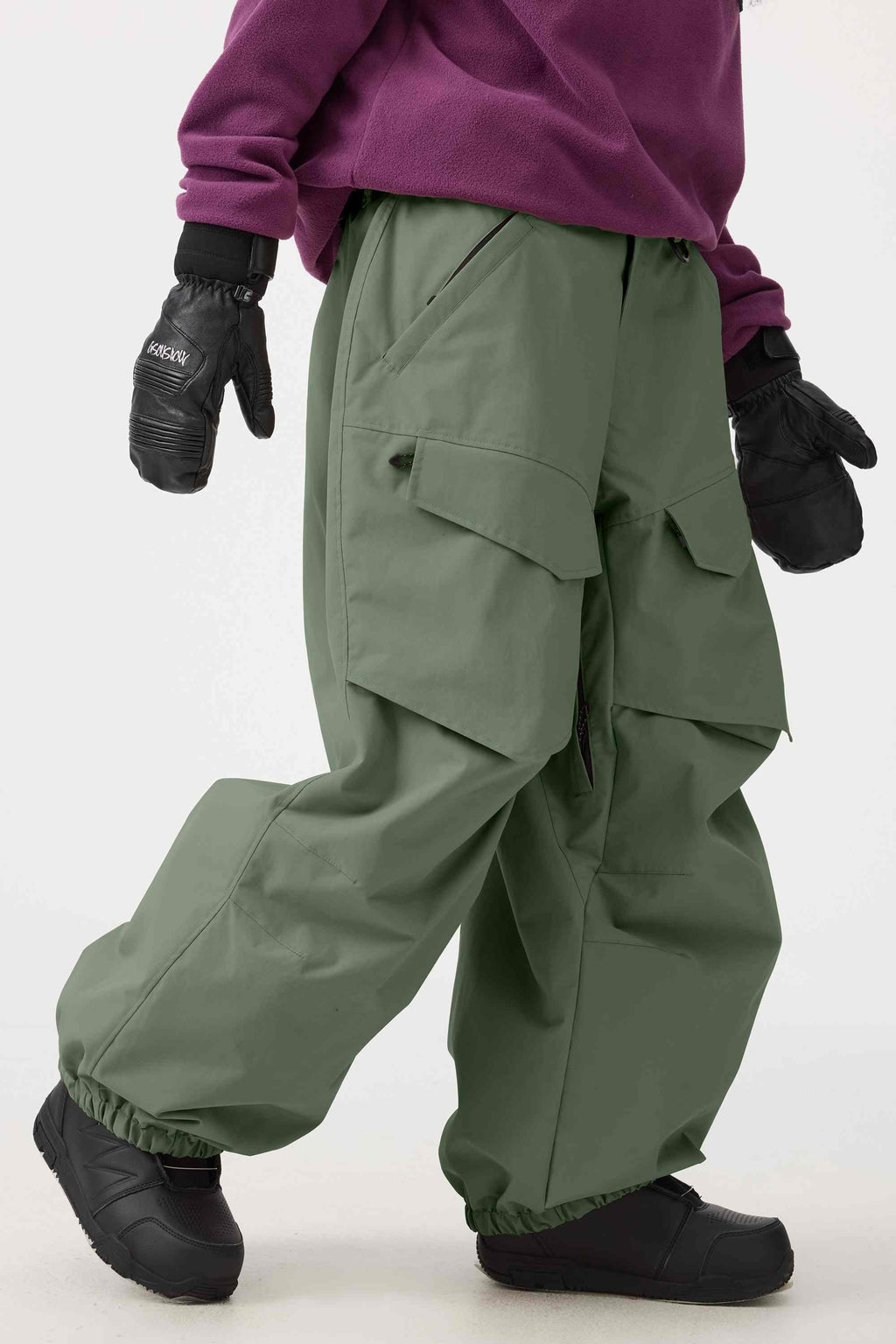 Women's Army Green Baggy Utility Ski Pants Wear-Resistant Snow Pants