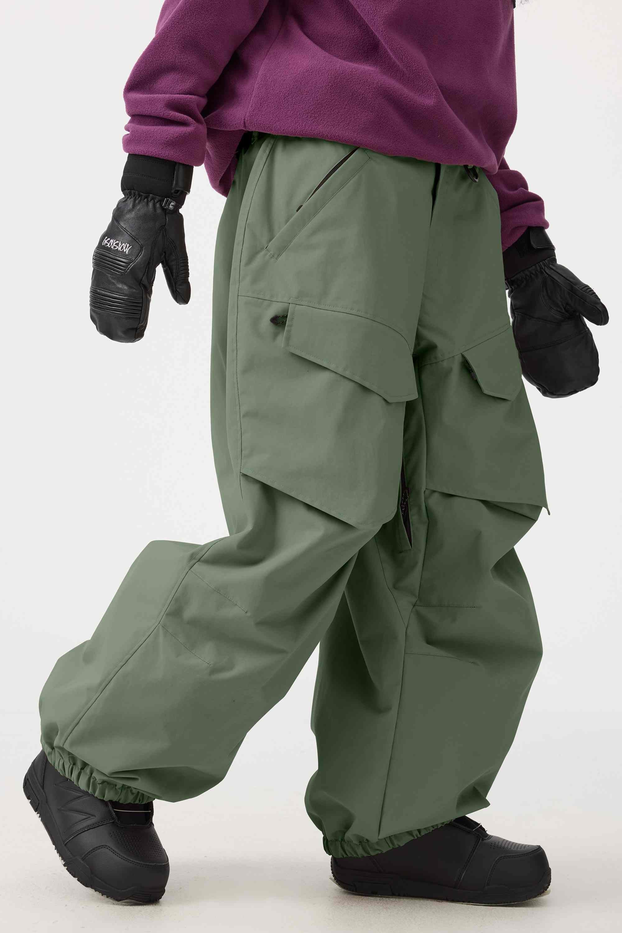 Women's Black Baggy Utility Ski Pants Wear-Resistant Snow Pants