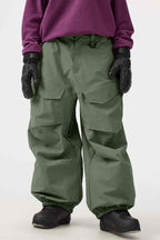 Women's Khaki Baggy Utility Ski Pants Wear-Resistant Snow Pants