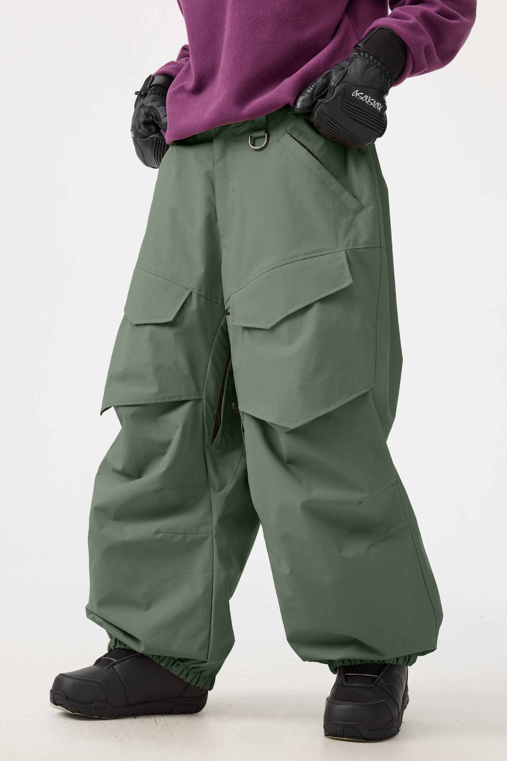 Women's Black Baggy Utility Ski Pants Wear-Resistant Snow Pants