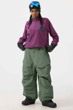 Women's Black Baggy Utility Ski Pants Wear-Resistant Snow Pants
