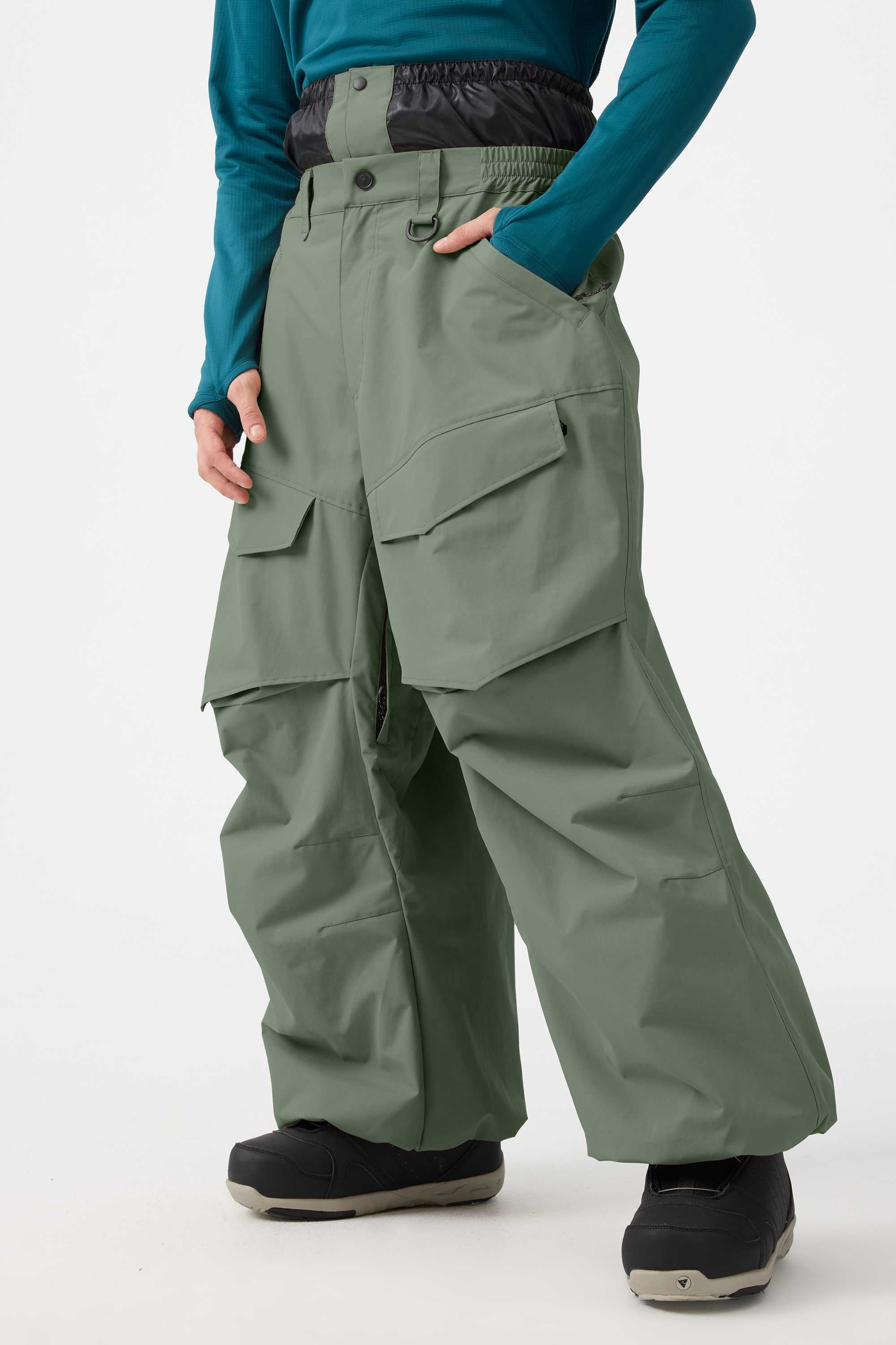 Men's Army Green Baggy Utility Ski Pants Wear-Resistant Snow Pants Main image