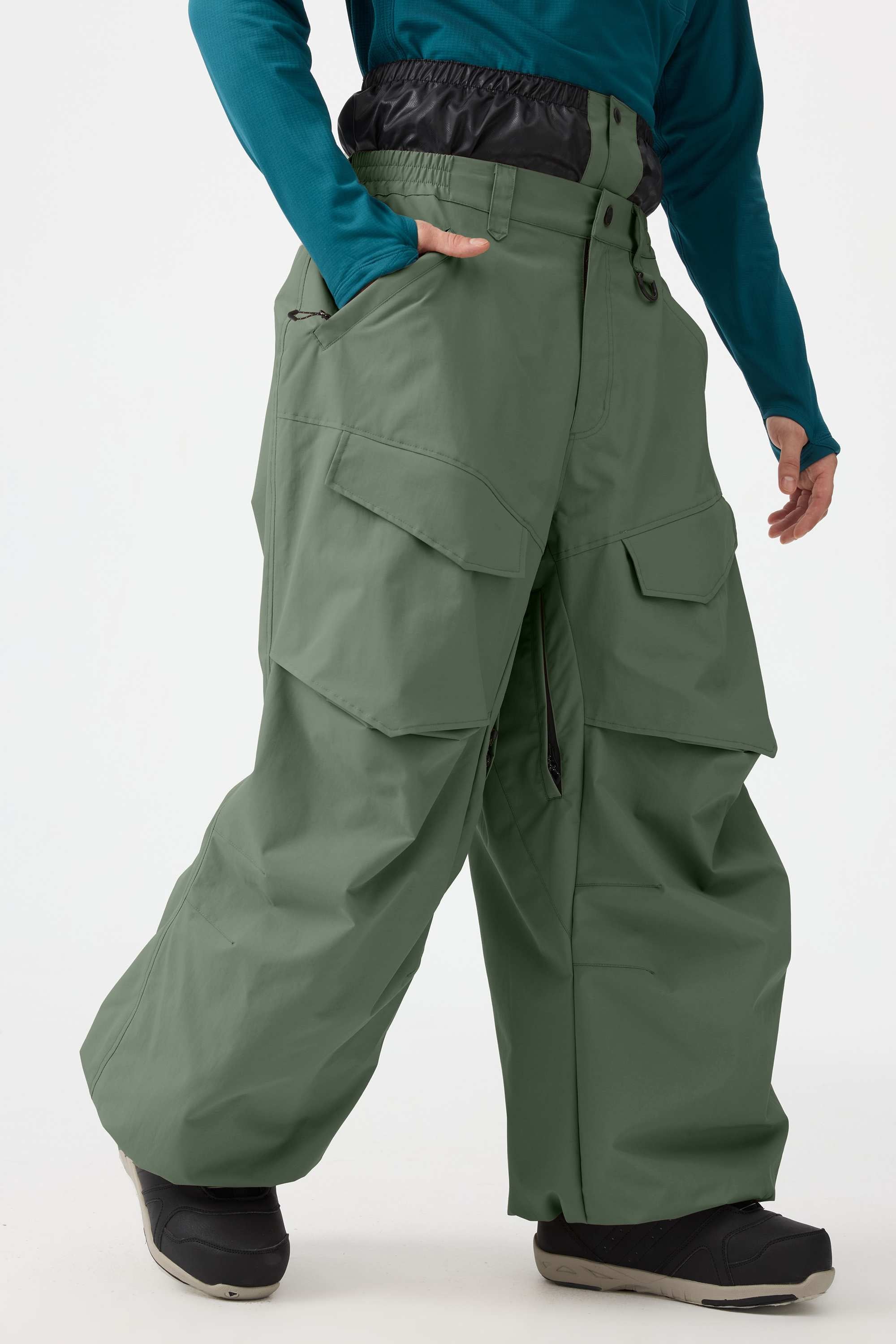 Men's Black Baggy Utility Ski Pants Wear-Resistant Snow Pants