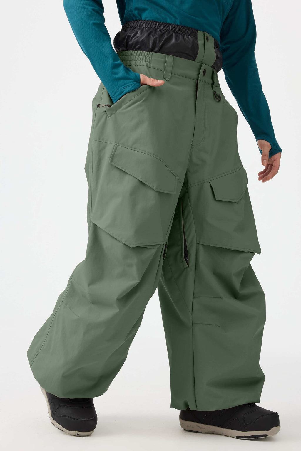 Men's Dark Gray Baggy Utility Ski Pants Wear-Resistant Snow Pants