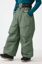 Men's Black Baggy Utility Ski Pants Wear-Resistant Snow Pants