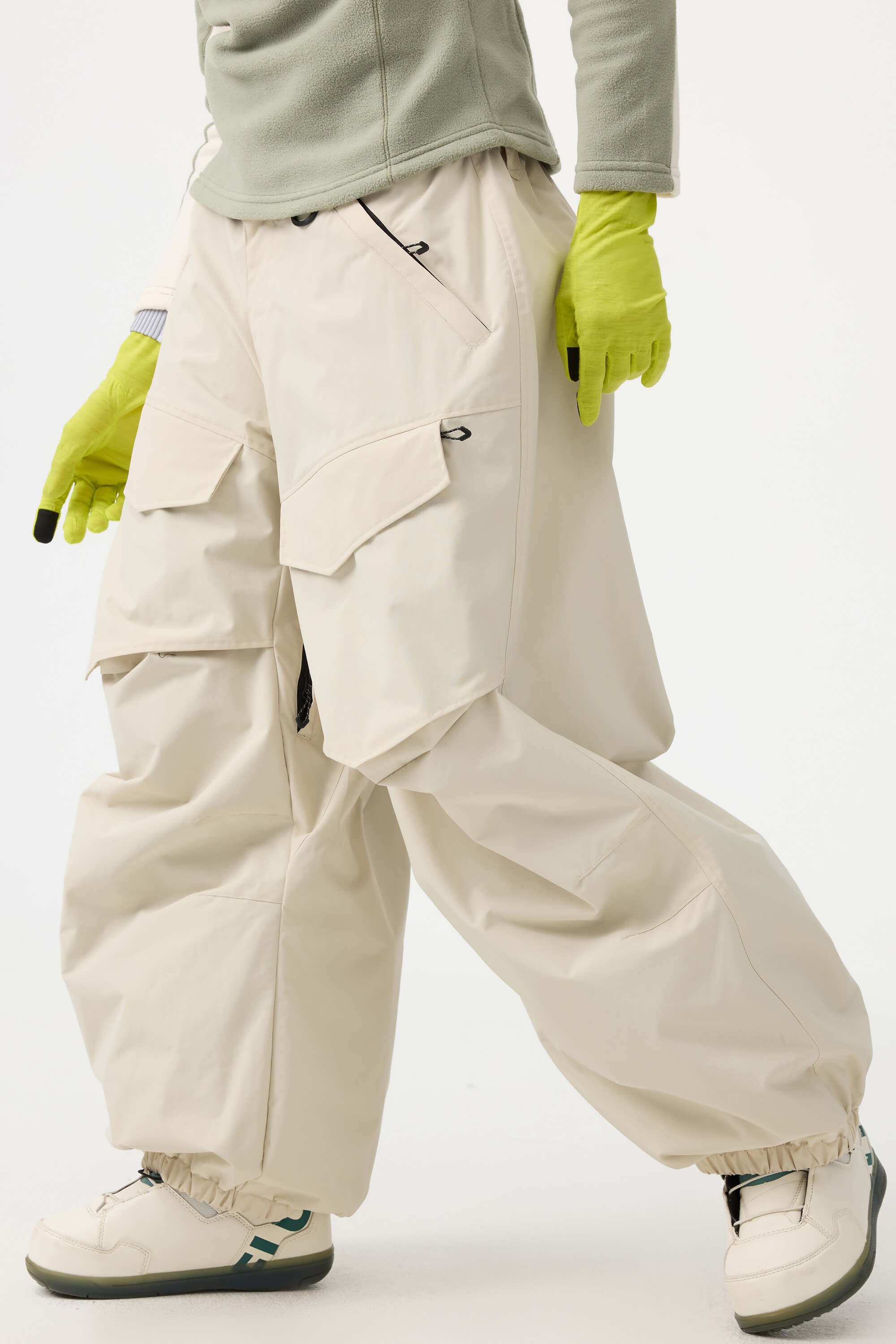 Women's Army Green Baggy Utility Ski Pants Wear-Resistant Snow Pants