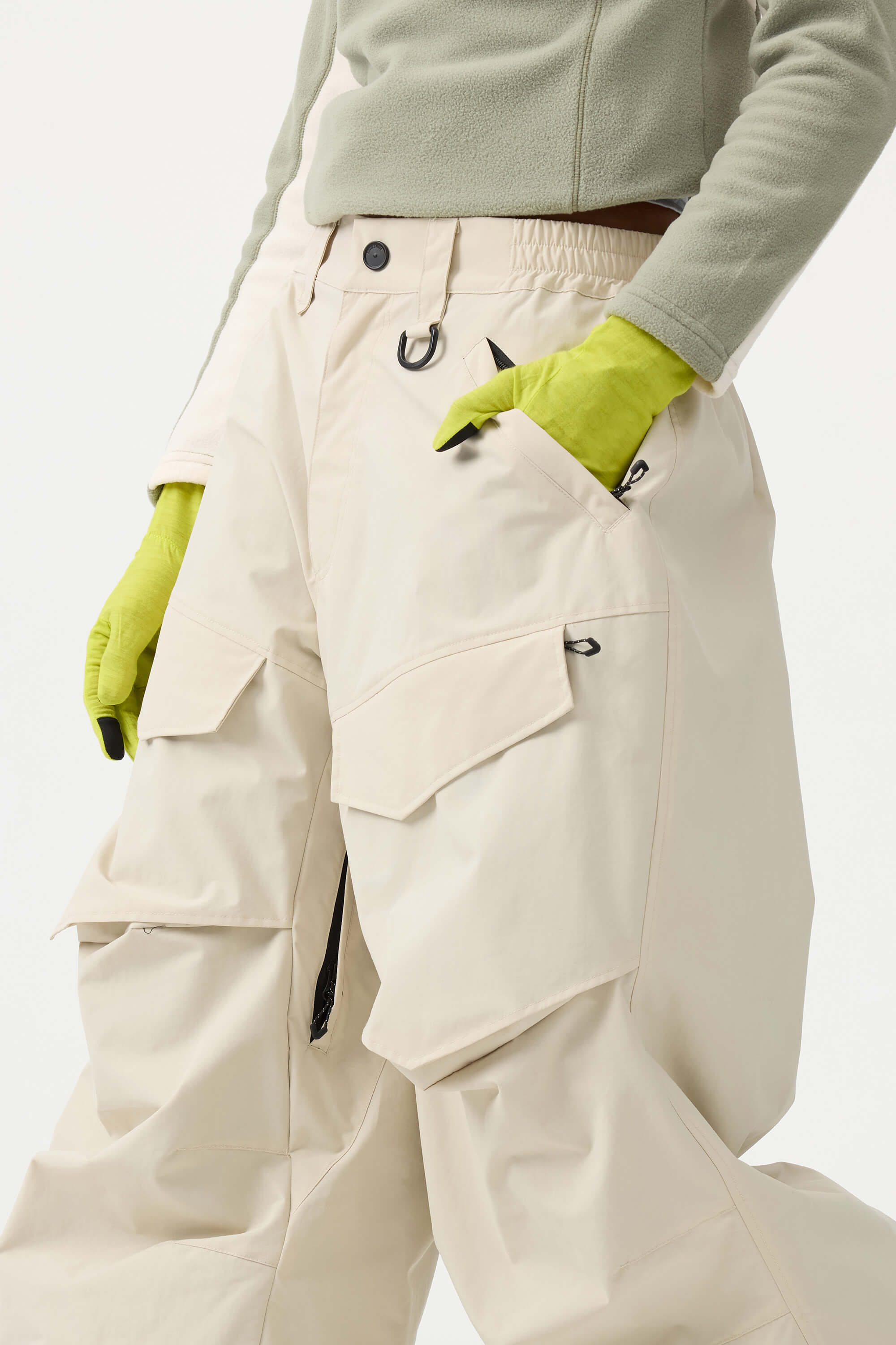 Women's Beige Baggy Utility Ski Pants Wear-Resistant Snow Pants Secondary image
