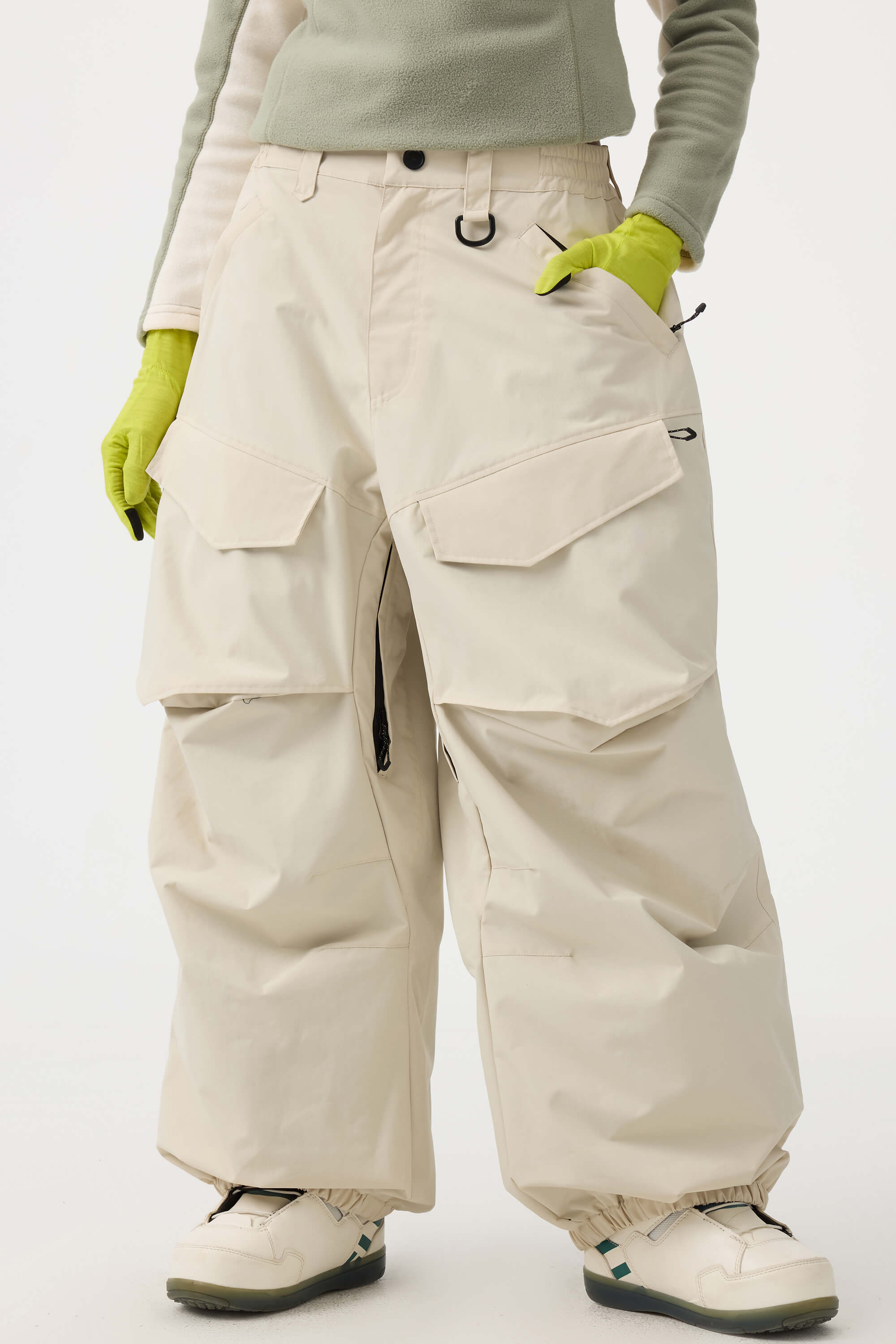Women's Khaki Baggy Utility Ski Pants Wear-Resistant Snow Pants