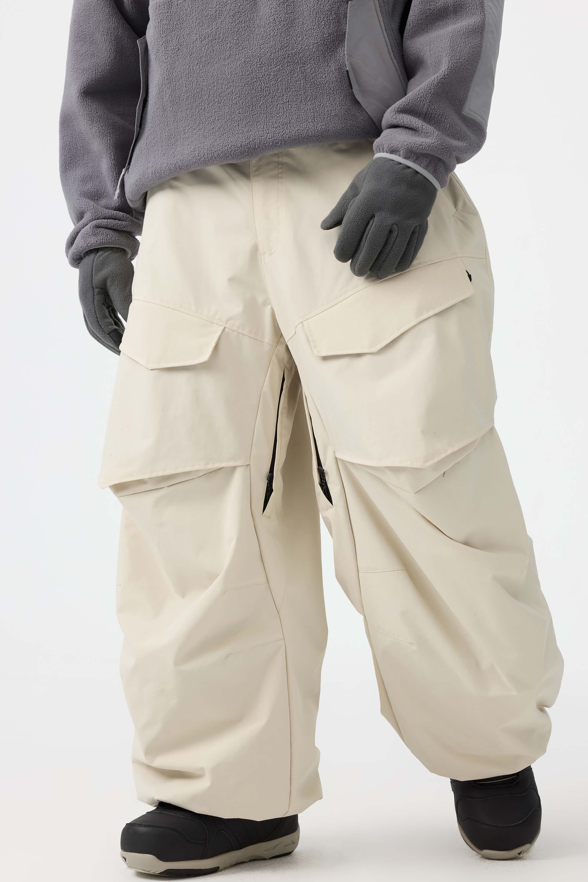 Men's Beige Baggy Utility Ski Pants Wear-Resistant Snow Pants Main image