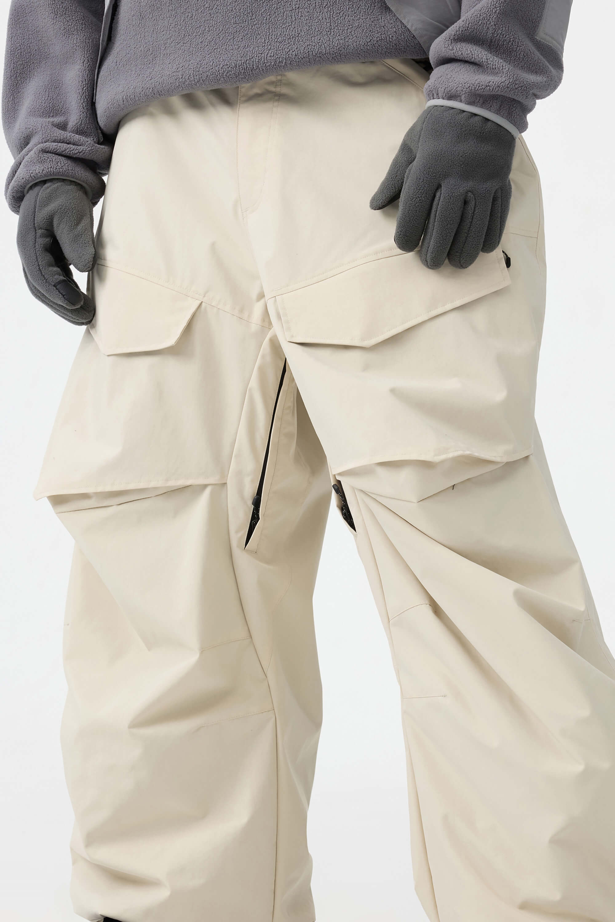 Men's Black Baggy Utility Ski Pants Wear-Resistant Snow Pants