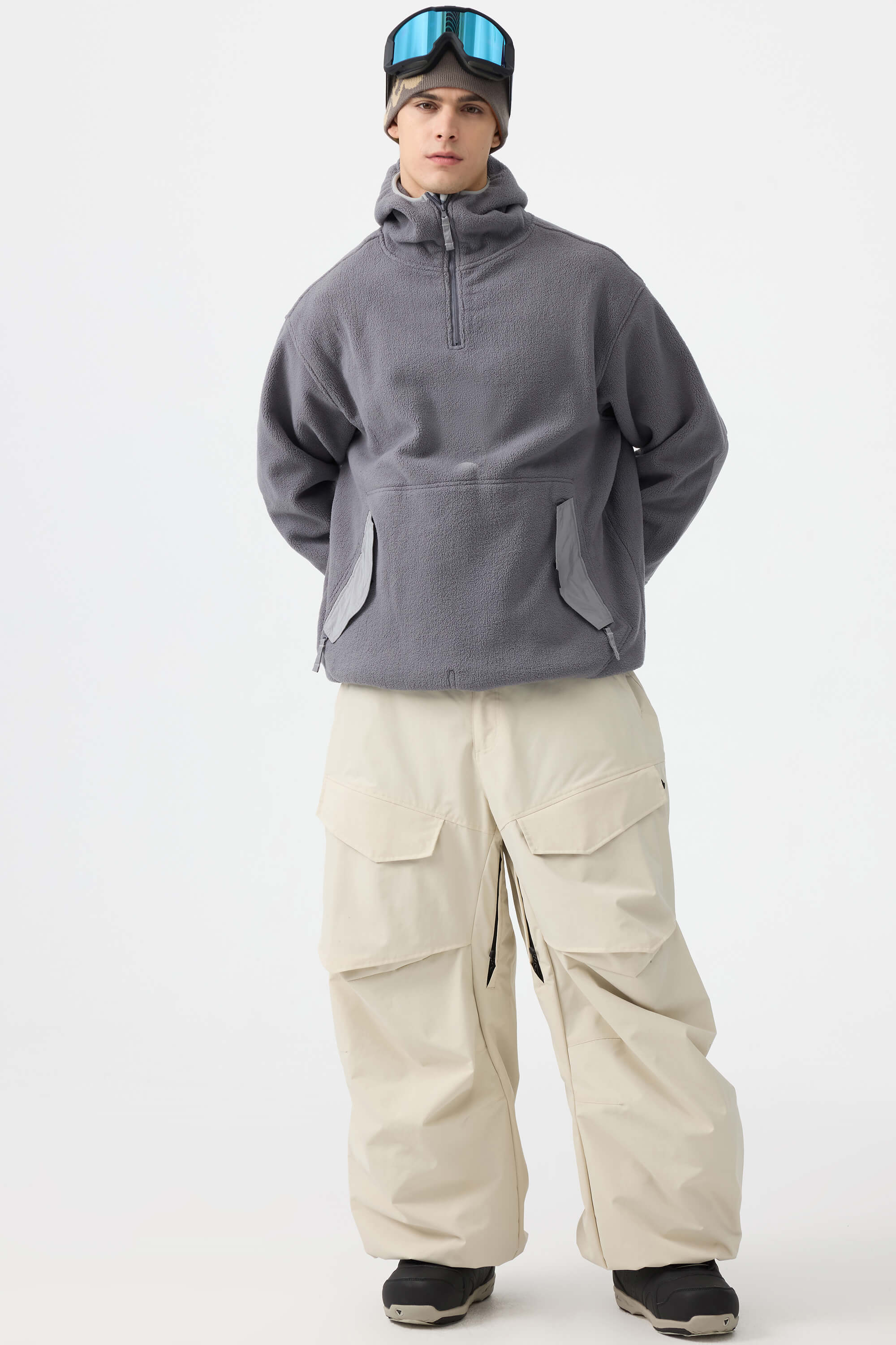 Men's Black Baggy Utility Ski Pants Wear-Resistant Snow Pants
