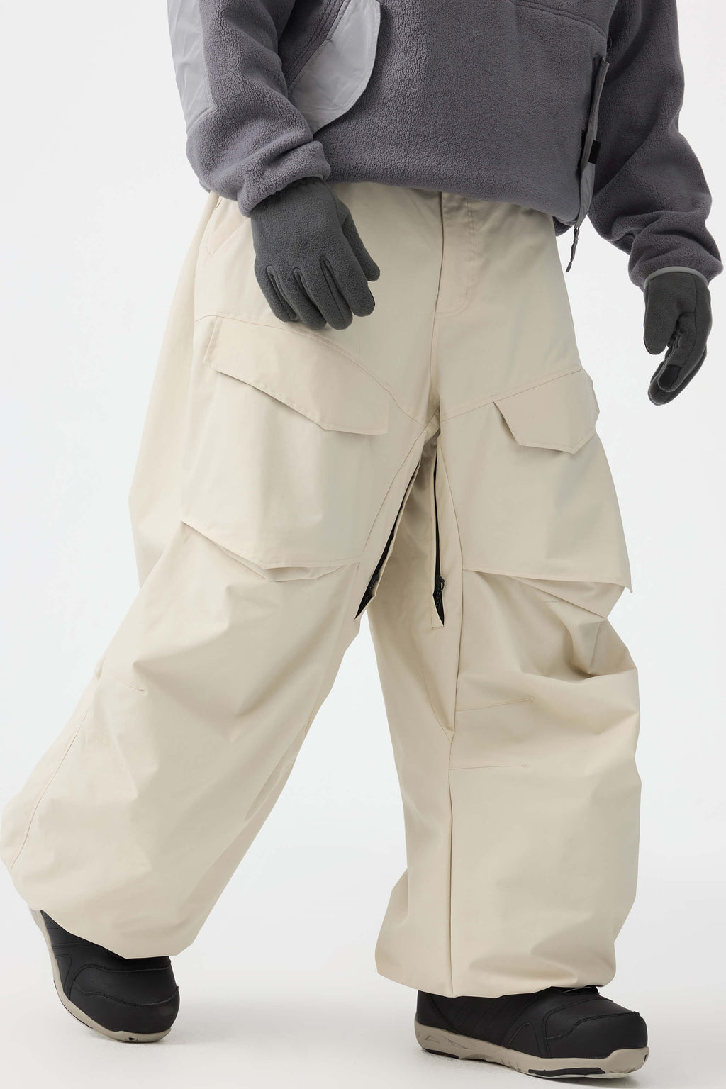 Men's Dark Gray Baggy Utility Ski Pants Wear-Resistant Snow Pants