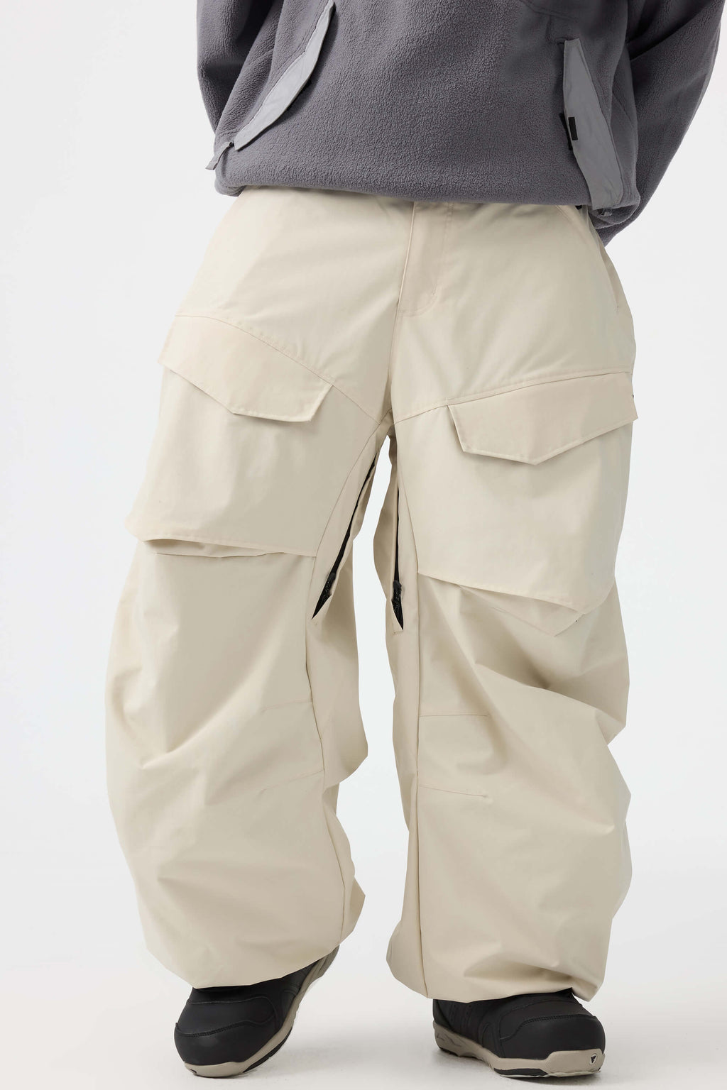 Men's Black Baggy Utility Ski Pants Wear-Resistant Snow Pants
