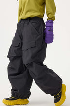 Women's Black Baggy Utility Ski Pants Wear-Resistant Snow Pants