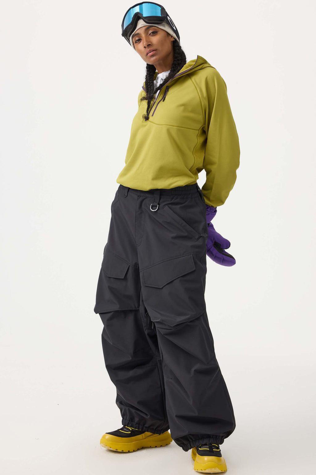 Women's Black Baggy Utility Ski Pants Wear-Resistant Snow Pants