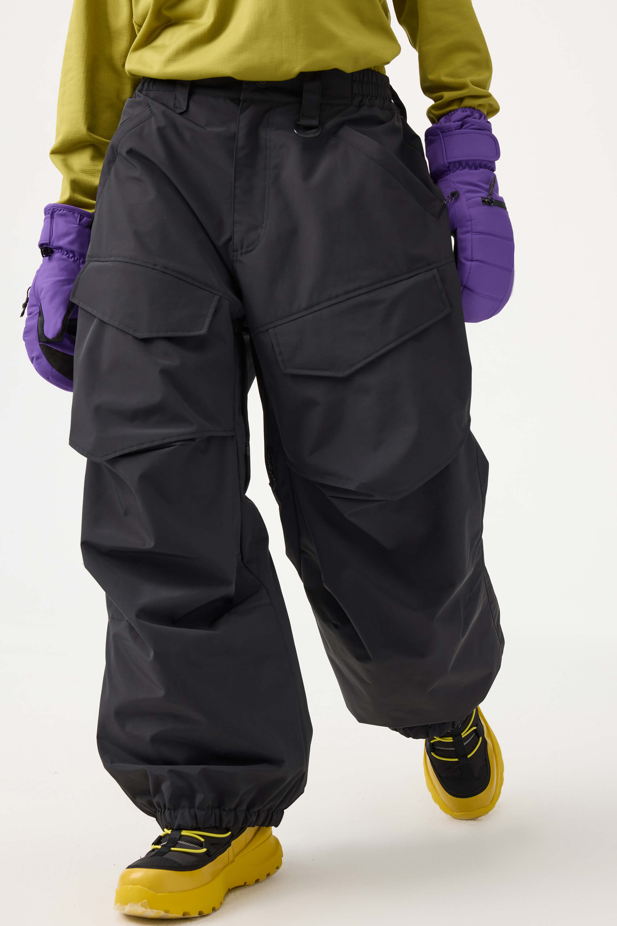 Women's Black Baggy Utility Ski Pants Wear-Resistant Snow Pants