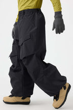 Men's Black Baggy Utility Ski Pants Wear-Resistant Snow Pants