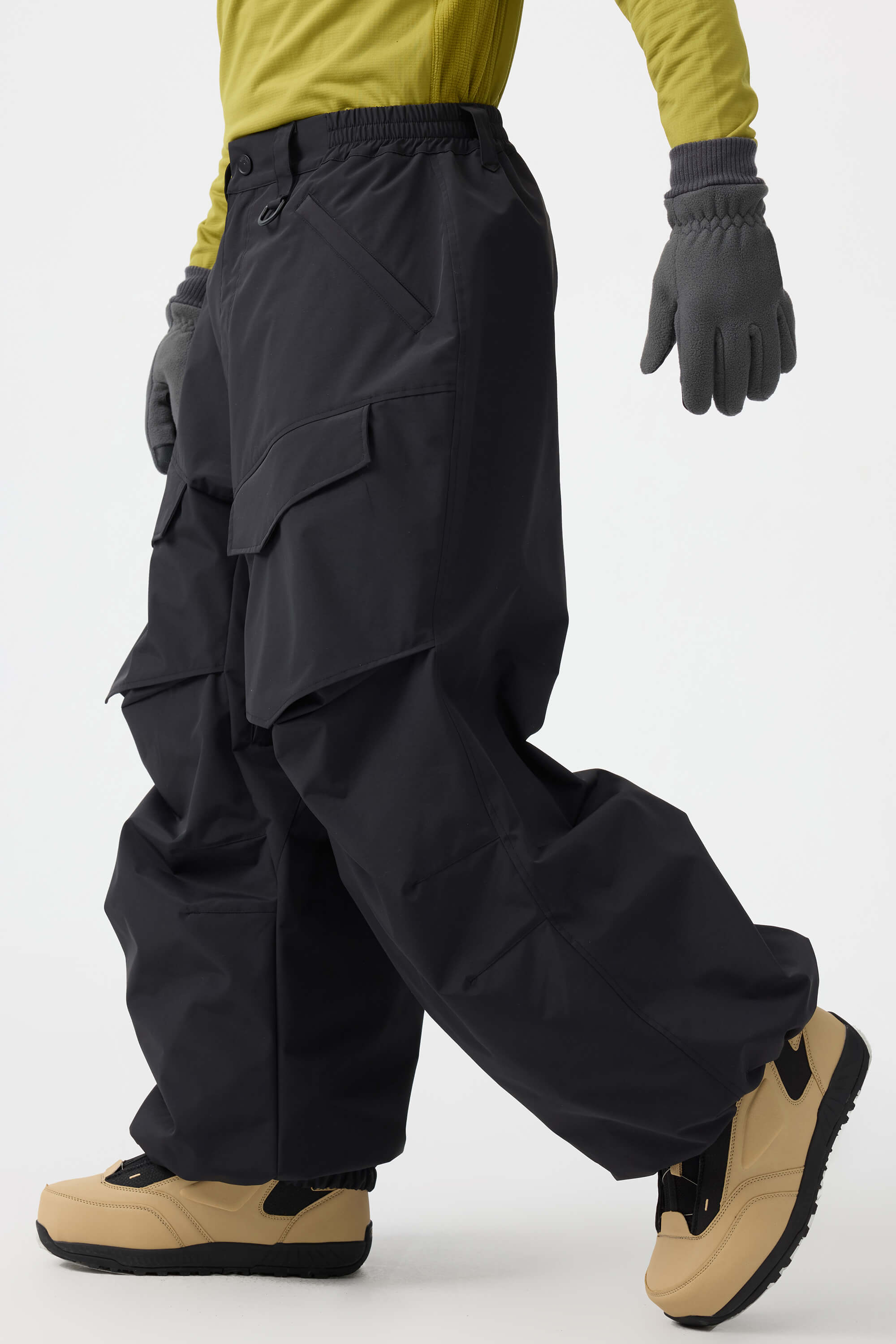 Men's Black Baggy Utility Ski Pants Wear-Resistant Snow Pants