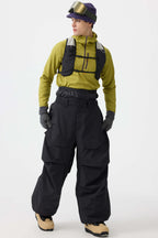 Men's Black Baggy Utility Ski Pants Wear-Resistant Snow Pants