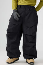 Men's Black Baggy Utility Ski Pants Wear-Resistant Snow Pants