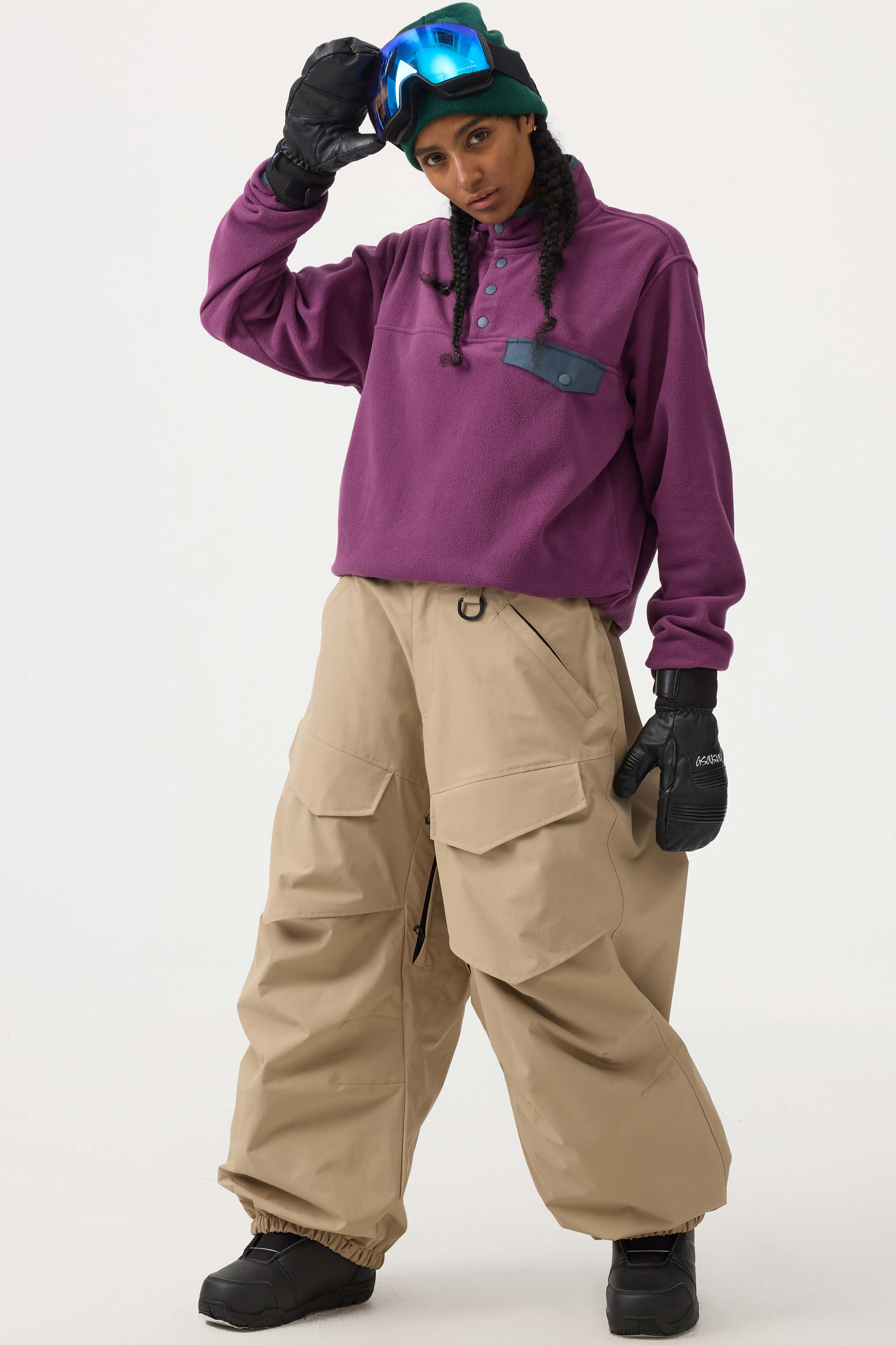 Women's Army Green Baggy Utility Ski Pants Wear-Resistant Snow Pants
