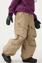 Women's Black Baggy Utility Ski Pants Wear-Resistant Snow Pants