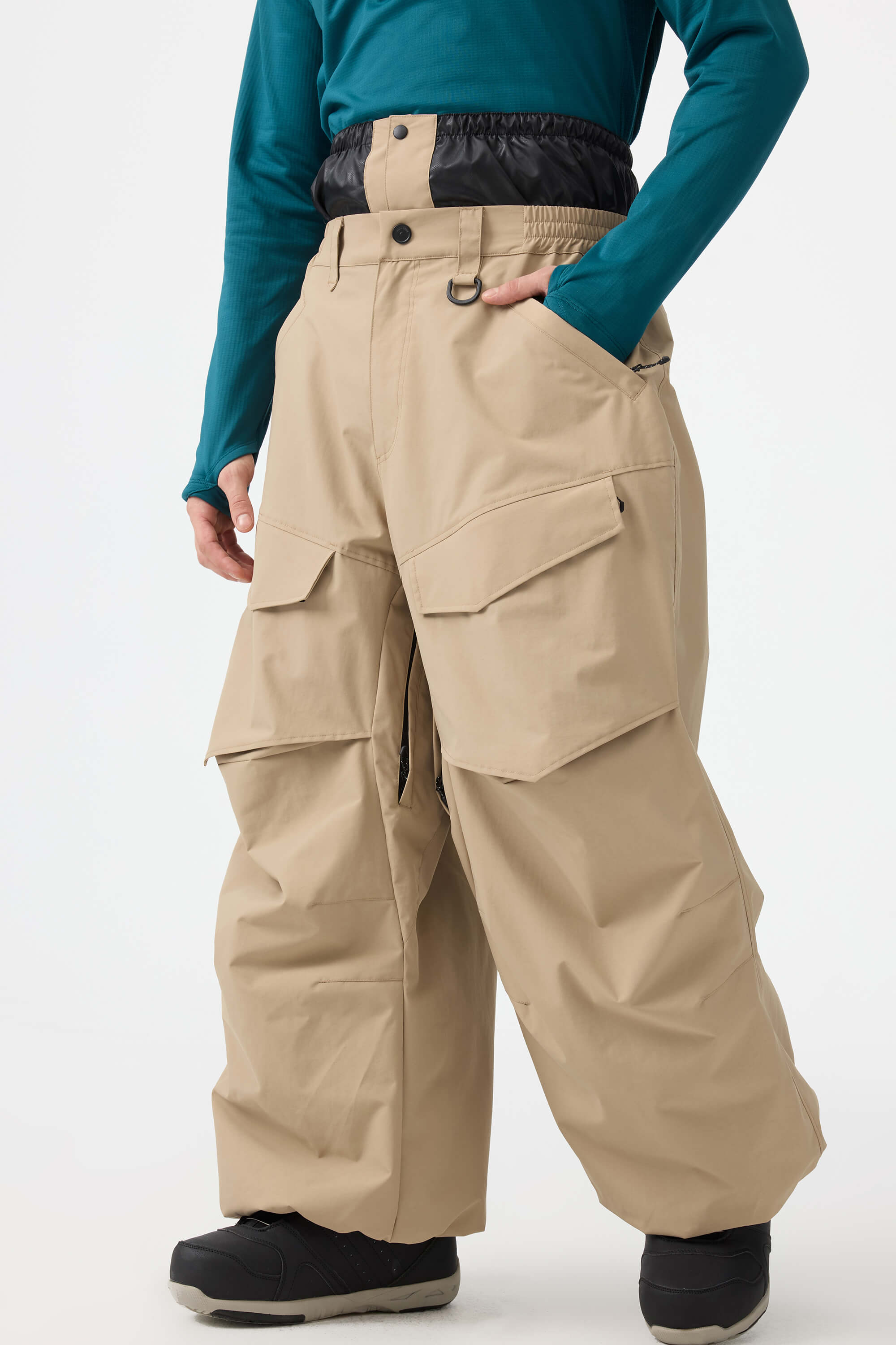 Men's Black Baggy Utility Ski Pants Wear-Resistant Snow Pants