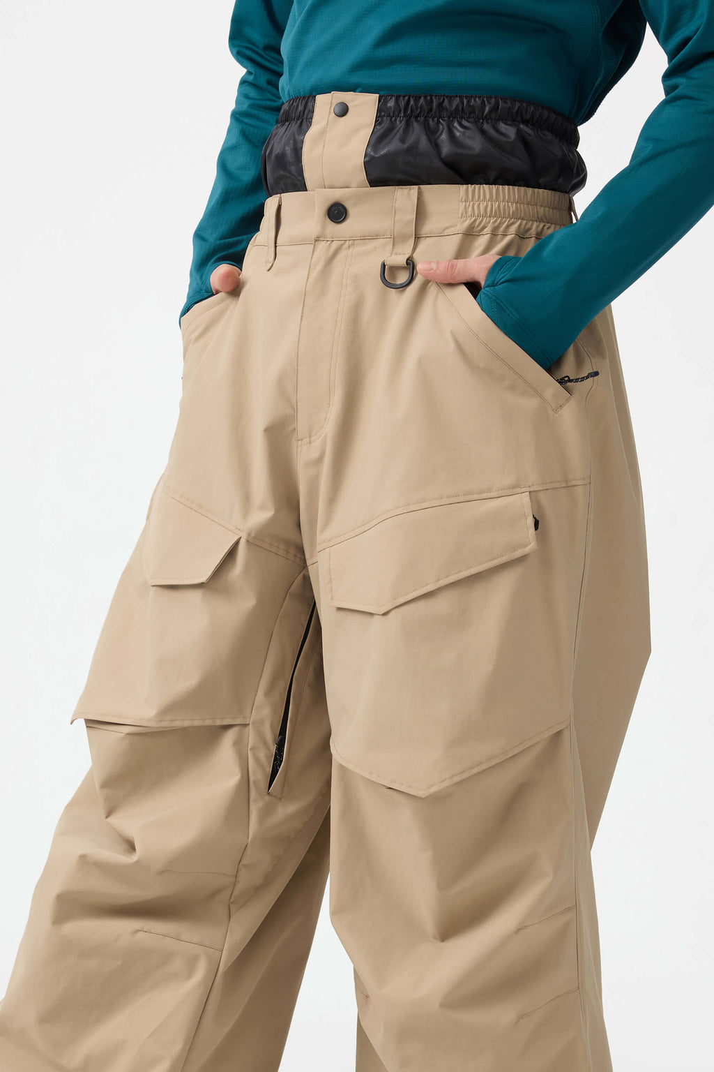 Men's Black Baggy Utility Ski Pants Wear-Resistant Snow Pants