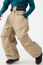 Men's Beige Baggy Utility Ski Pants Wear-Resistant Snow Pants