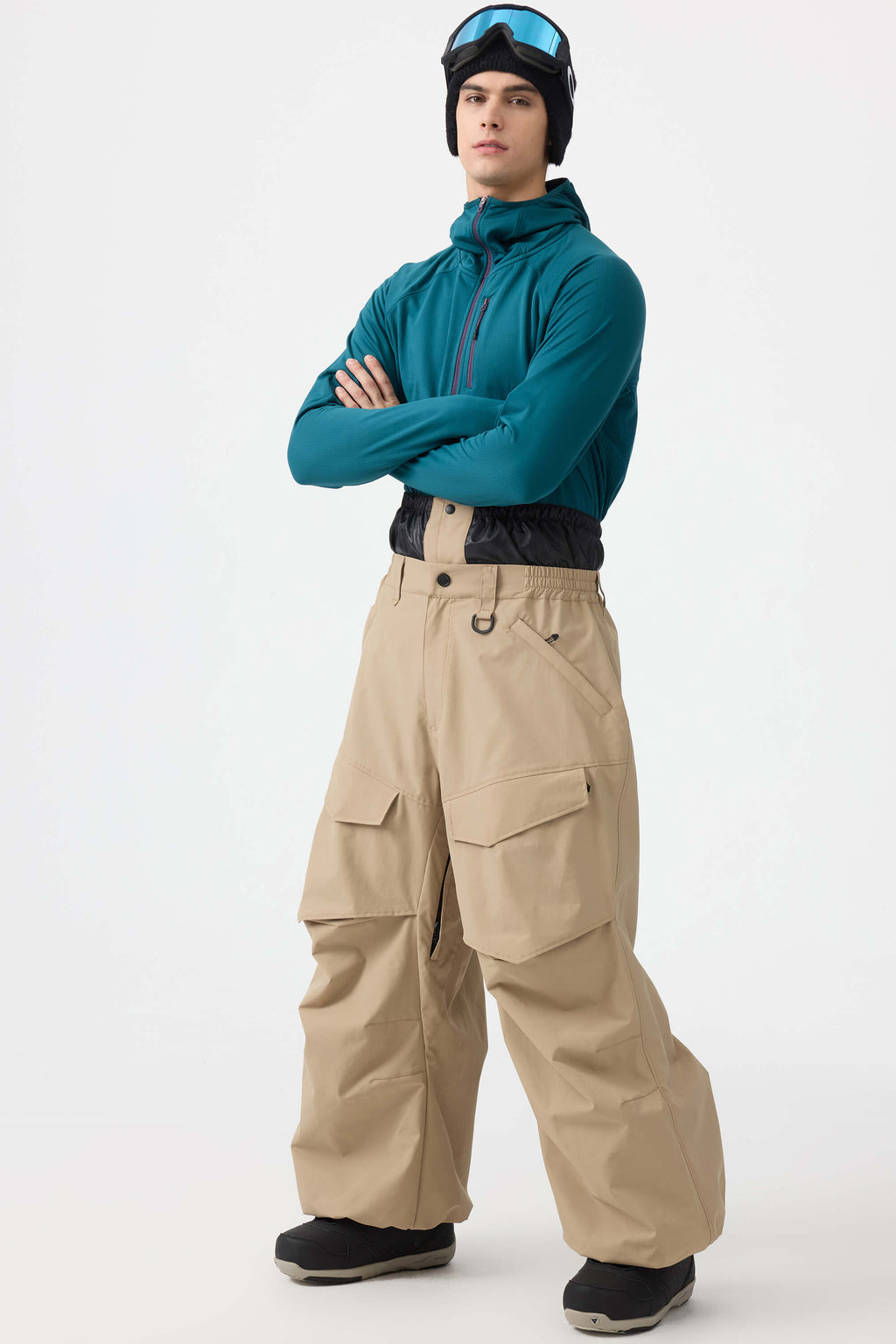 Men's Black Baggy Utility Ski Pants Wear-Resistant Snow Pants