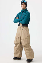 Men's Black Baggy Utility Ski Pants Wear-Resistant Snow Pants