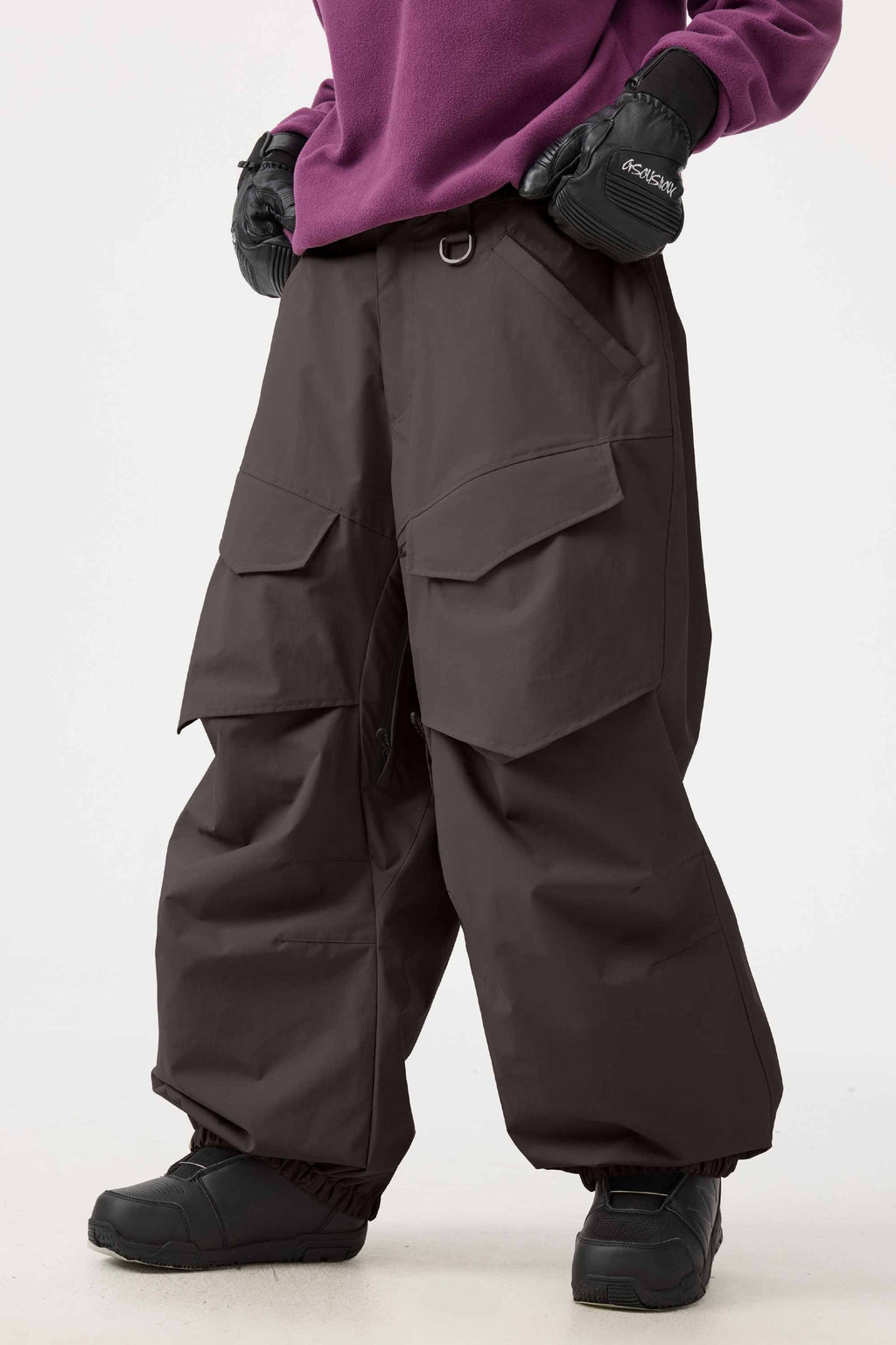 Women's Khaki Baggy Utility Ski Pants Wear-Resistant Snow Pants