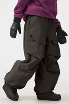Women's Black Baggy Utility Ski Pants Wear-Resistant Snow Pants
