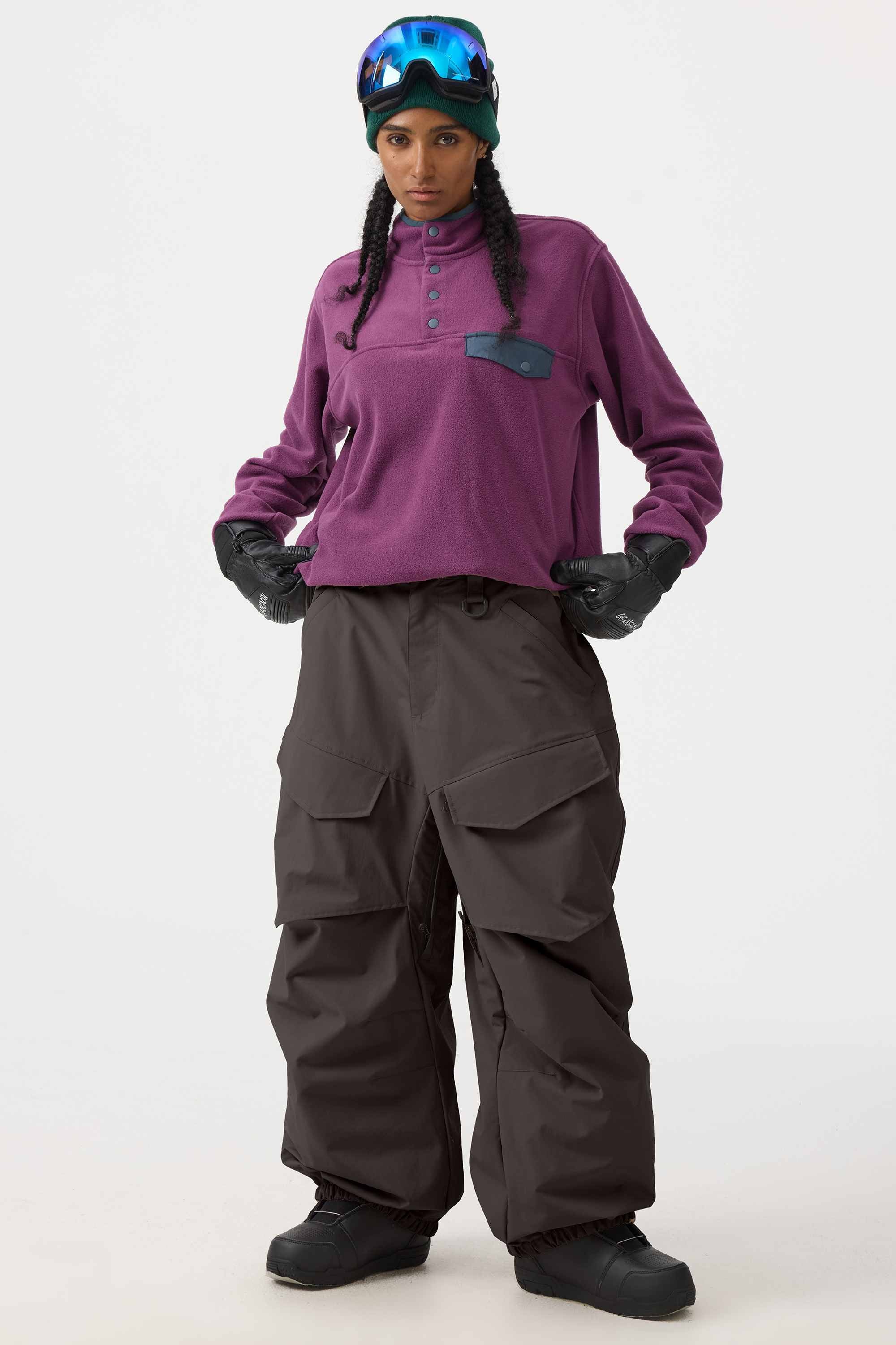 Women's Army Green Baggy Utility Ski Pants Wear-Resistant Snow Pants